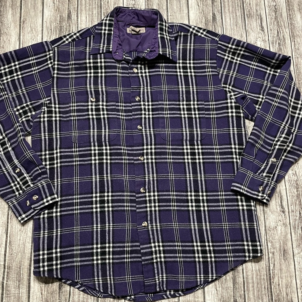 Adult Medium Windridge Purple/Black Button Down Long Sleeve Plaid Flannel Shirt